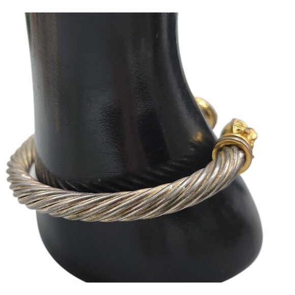 Twisted Cable Open Cuff Bracelet Lion Head End Caps Adjustable Silver/Gold Tone - Picture 8 of 16